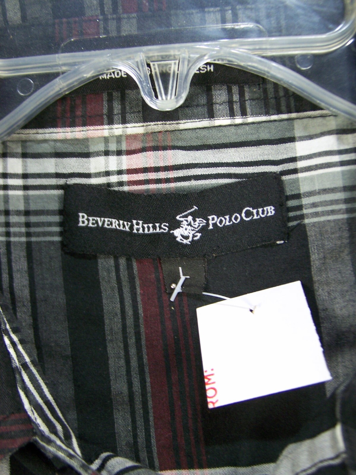 Beverly Hills Polo Club Shirt Adult Large Black Red Plaid Button Classic Men's L gallery