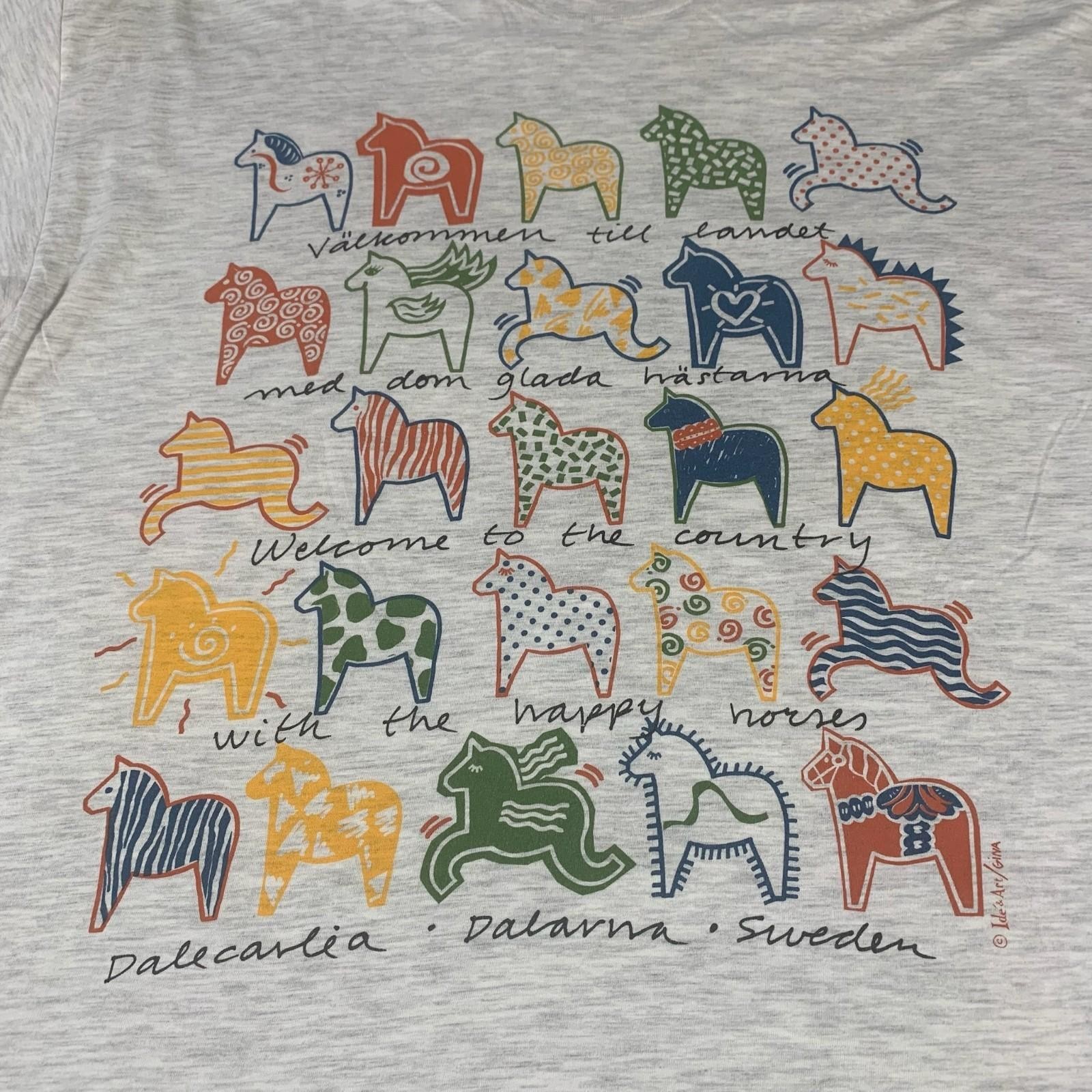 VTG Best In Town T Shirt Adult 2XL Gray Horses Tribal Single Stitch 90s Sweden gallery