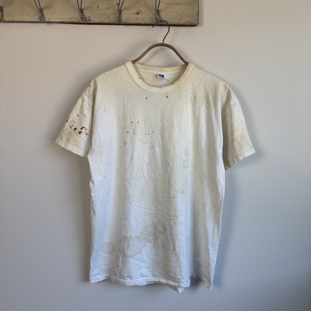 1980s Russell Cotton White Paper Thin T-Shirt Large