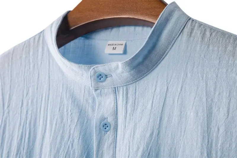 Men's Cotton Linen Henley T-Shirt Short Sleeve Beach Hawaii Casual Shirt Style! gallery