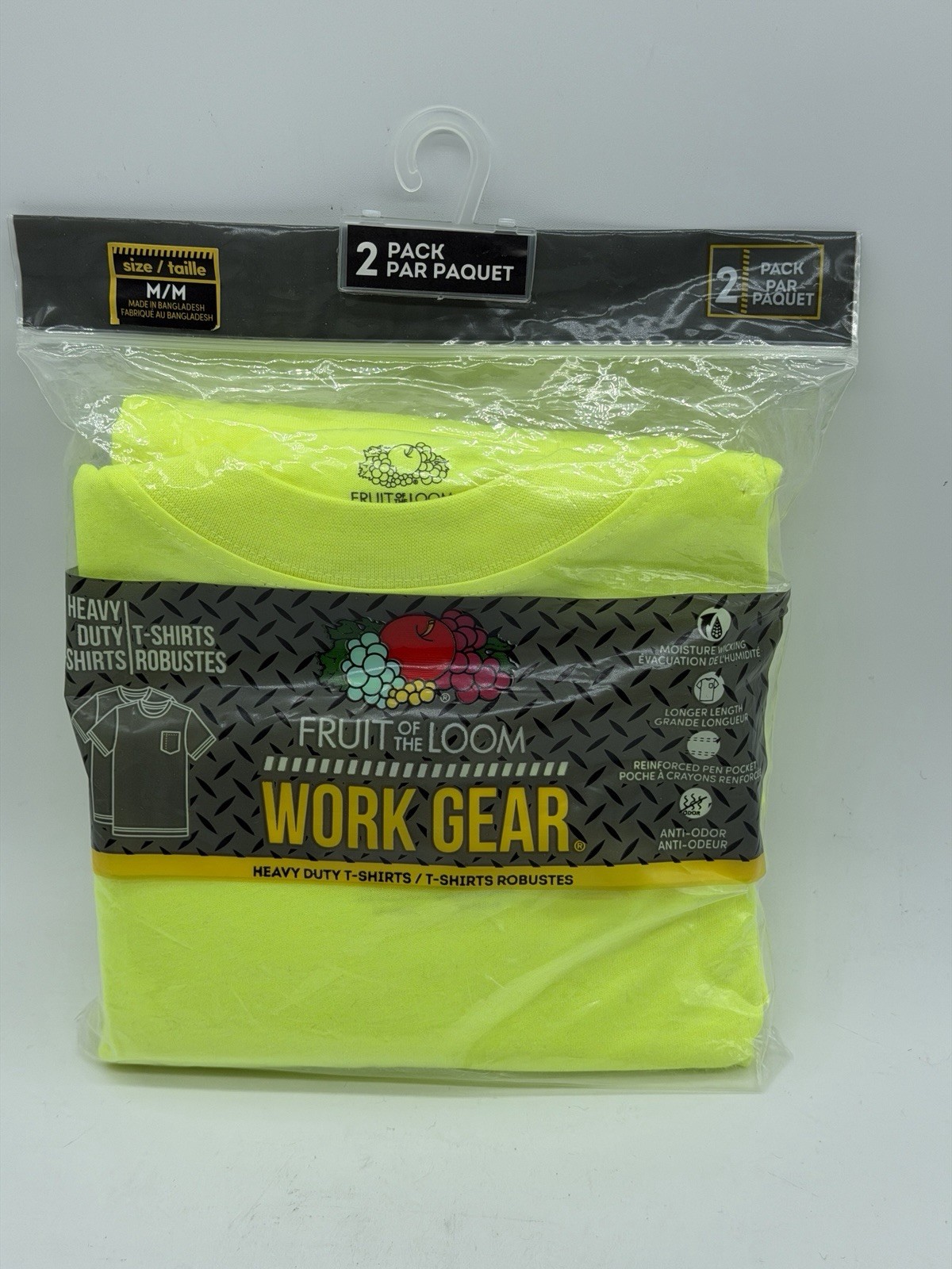 NEW 2 PACK FRUIT OF THE LOOM MENS COTTON HEAVY DUTY WORK GEAR T-SHIRT MEDIUM