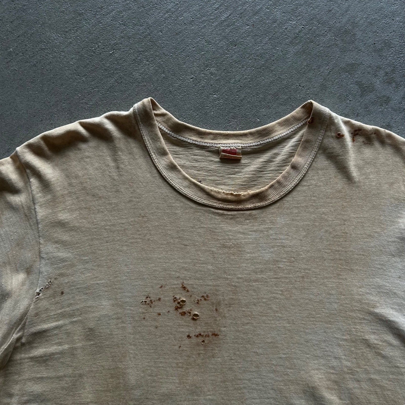 Vintage 50s Hanes Thrashed Shirt Size Large White Stained Distressed 100% Cotton gallery
