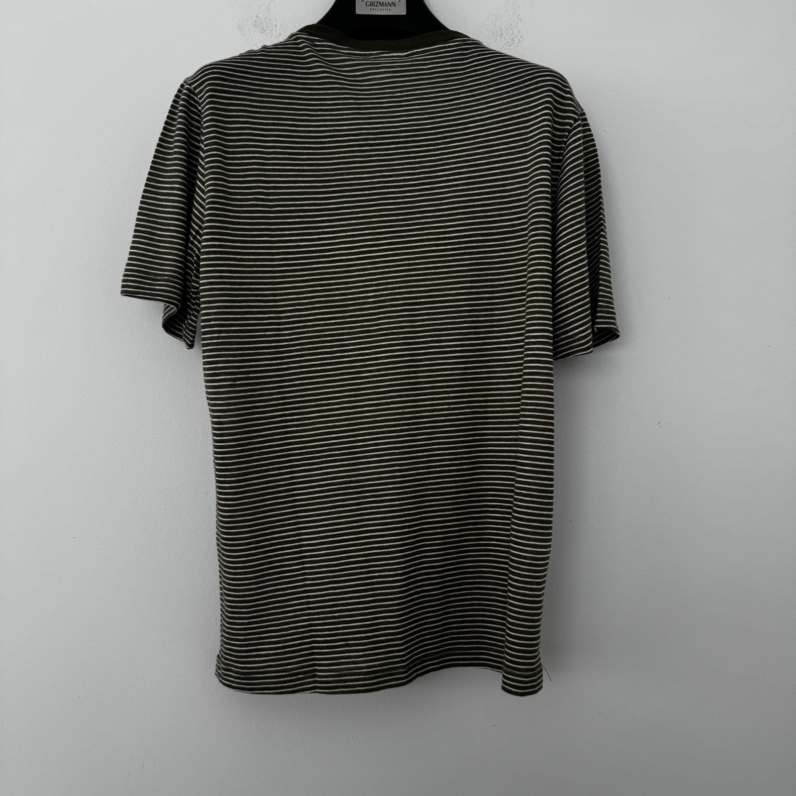 NWT Mango MNG Linen Cotton T-shirt Small Slim Fit Striped Olive Green White Tee gallery