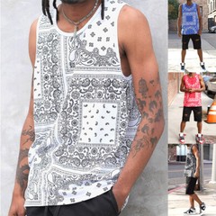 Victorious Men’s Casual Horizontal Solid Color Bandana Graphic Tank Top TT106