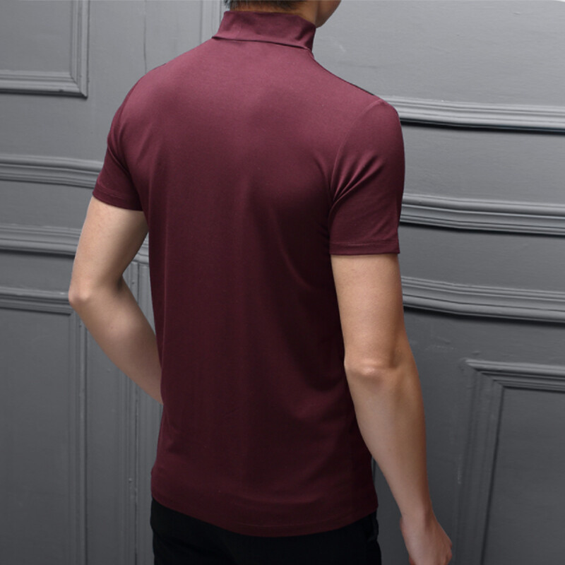 Mens High Neck T Shirt Stretch Turtle Casual Short Sleeve Slim Top gallery
