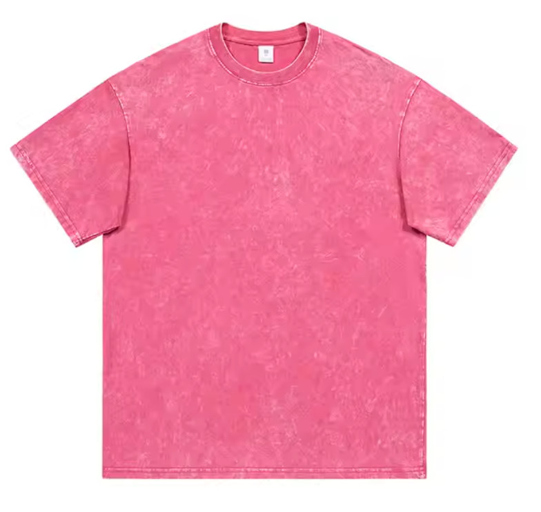 Unisex Acid Wash Faded Heavyweight O-neck Tshirt Pink Purple Blue Green gallery