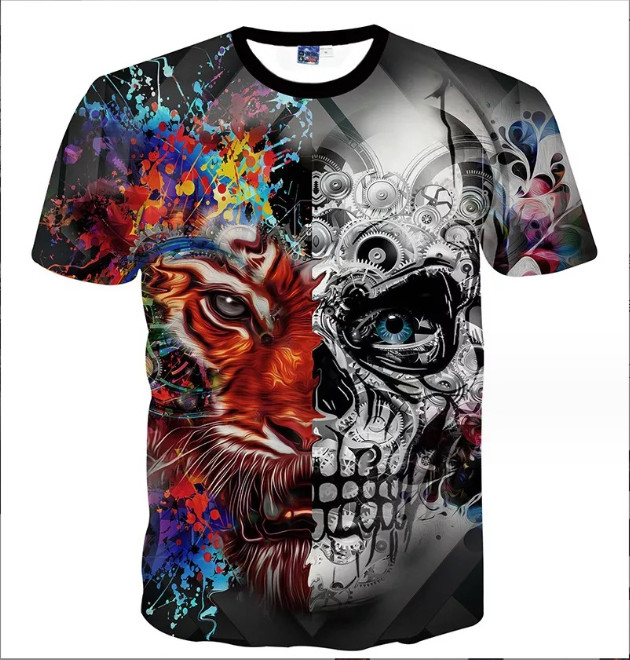 Tiger Skull Punk T-Shirt Double-Sided Unisex Adult Men's Size Large Medium Small gallery