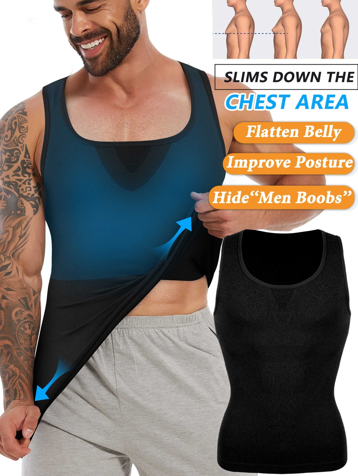 Gynecomastia Compresson Top Men’s Body Shaper Toning T-Shirt Ultra Durable Vest