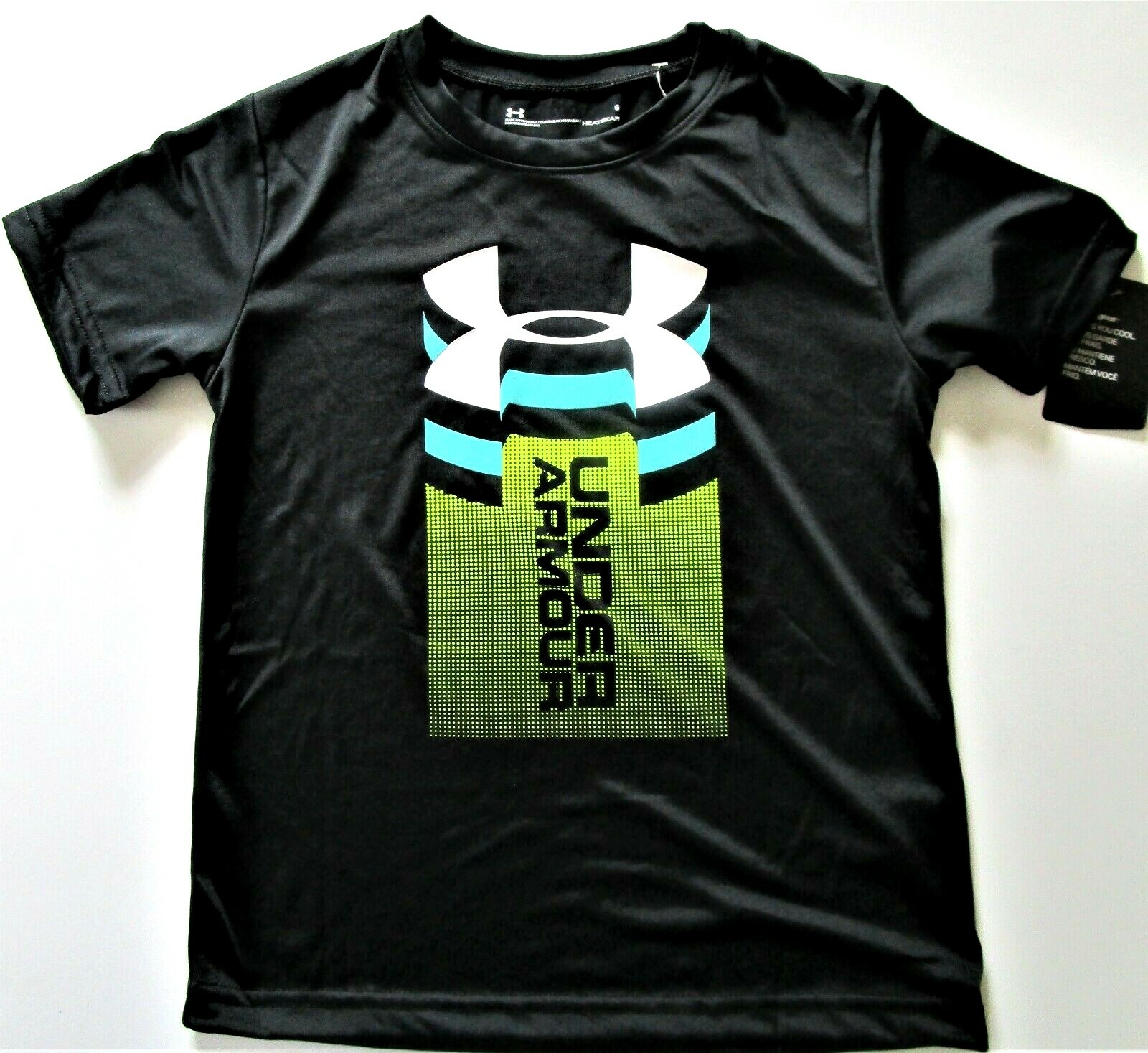 Under Armour Heat Gear Boys’ Black Blue Short Sleeve Shirt Y6 & Y7 – NWT