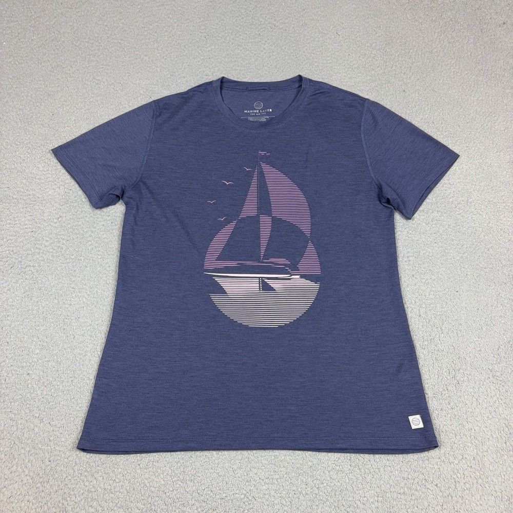 Marine Layer Air Tee Sailing Men’s Medium Blue Crew Neck Poly Lyocell Outdoor
