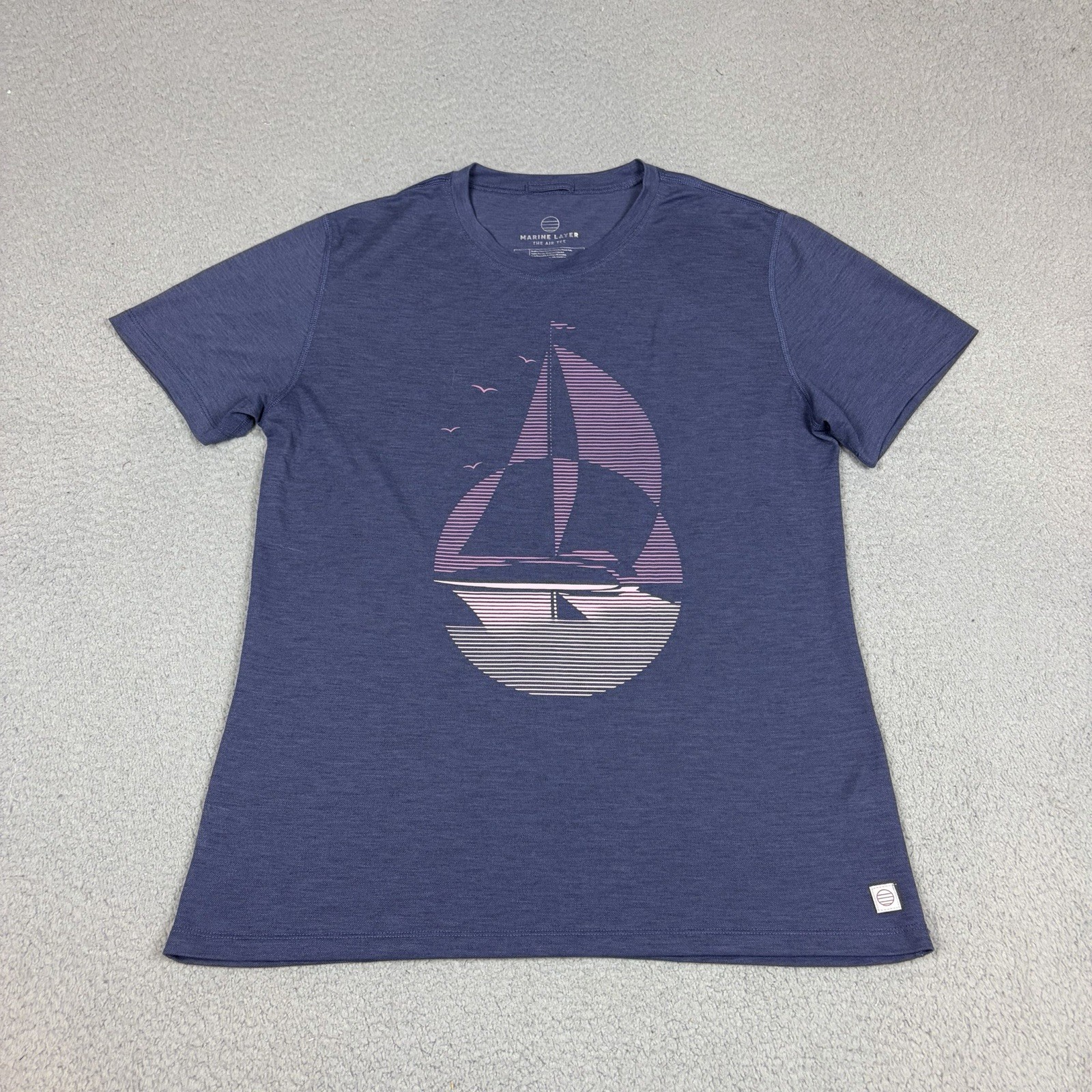 Marine Layer Air Tee Sailing Men’s Medium Blue Crew Neck Poly Lyocell Outdoor