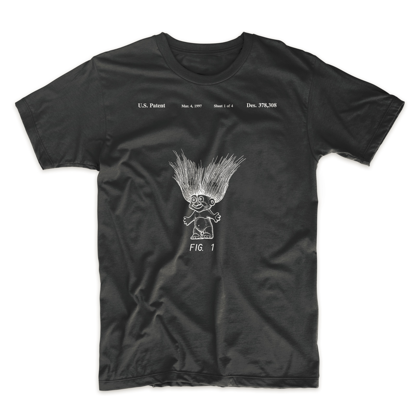 Troll Doll Patent T-Shirt.100% Cotton Tee Comfy on Black White or Gray. NEW