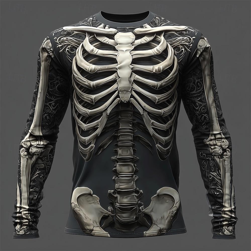 2025 Halloween Skeleton Print Long Sleeve T-shirt for Men Gothic Trendy Streetwe gallery