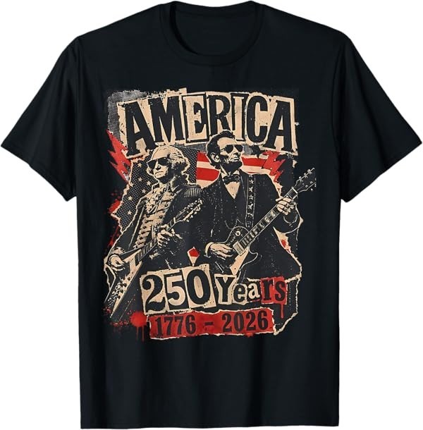 George Washington Lincoln Playing Guitar Abe Lincoln 250th T-Shirt gallery