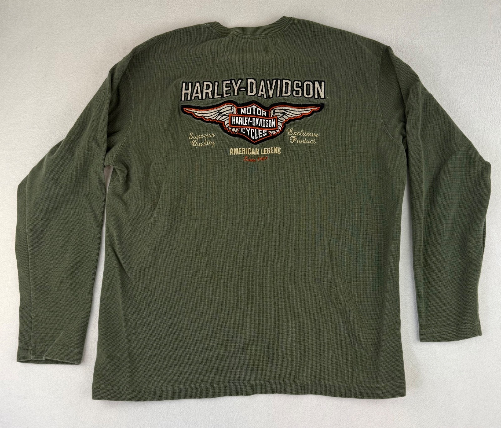 Harley Davidson Thermal Long Sleeve Waffled Henley Embroidered Size Large Y2K gallery