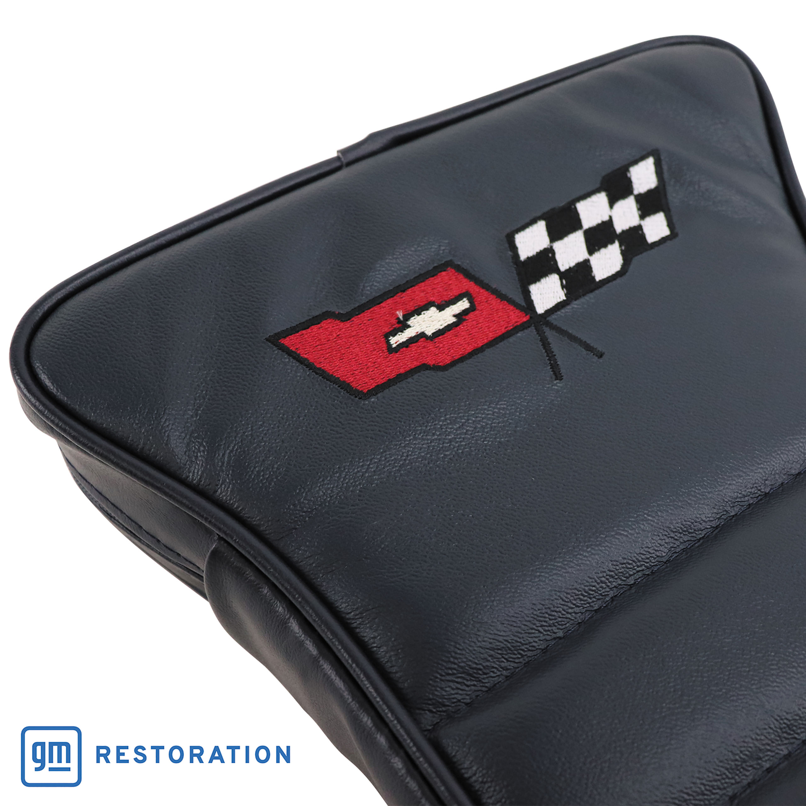Center Armrest With Embroidered C3 Cross Flags – Dark Blue For 1982 C3 Corvette