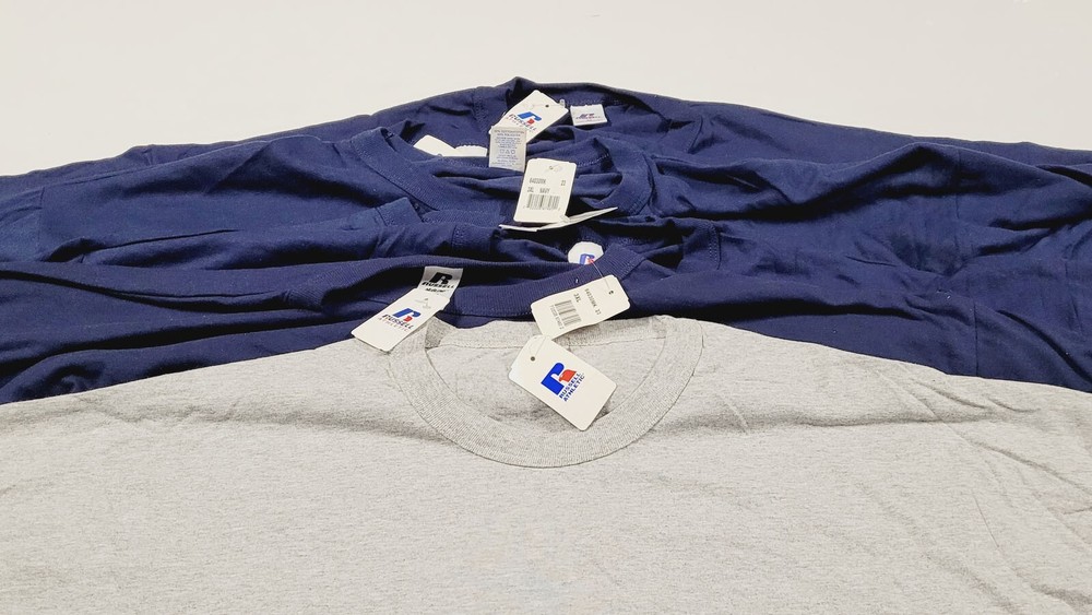 7pcs NWT Russell Athletic Blank T Shirts LOT (ADULT 3XL) NuBlend 6 navy, 1 gray