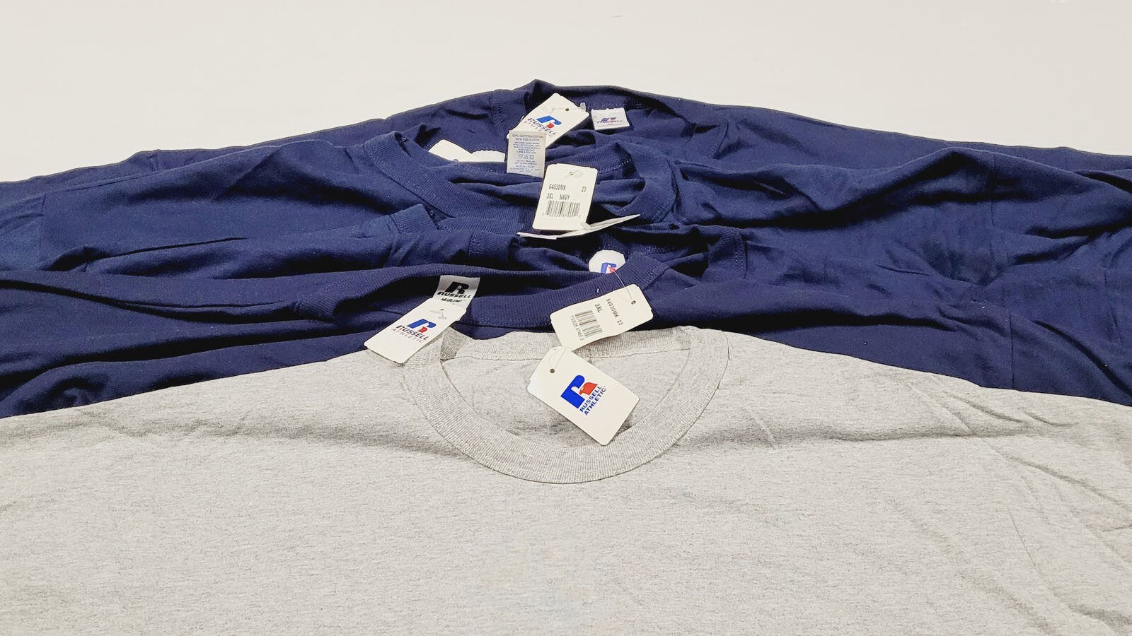 7pcs NWT Russell Athletic Blank T Shirts LOT (ADULT 3XL) NuBlend 6 navy, 1 gray