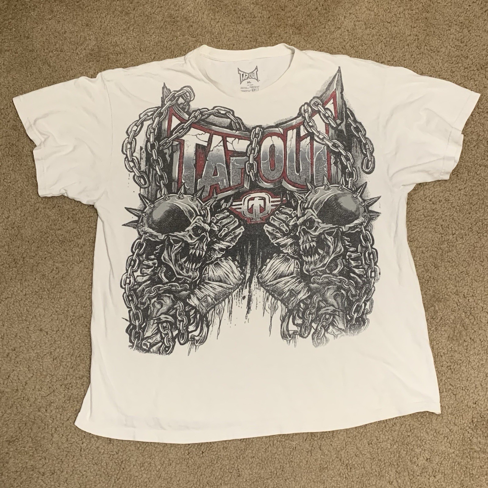 TAPOUT Mens XL White T Shirt Skulls Mma UFC Y2k Style Grunge Chains Reaper Death gallery