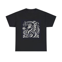 Unisex Adult T Shirt Art Deco Dragon Silhouette in Monochrome Fantasy Black Tee