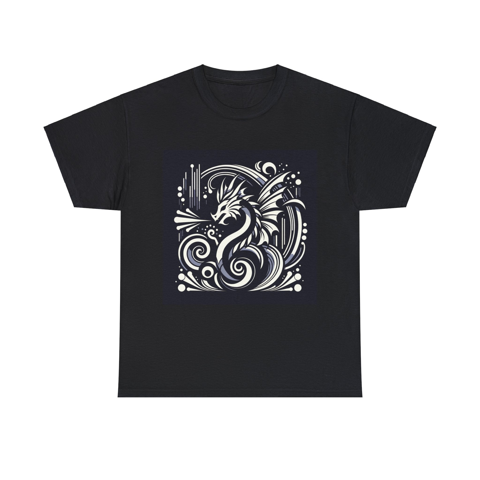 Unisex Adult T Shirt Art Deco Dragon Silhouette in Monochrome Fantasy Black Tee