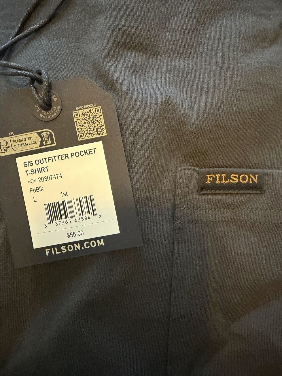 Filson Pioneer Pocket T-shirt Black NWT Size L