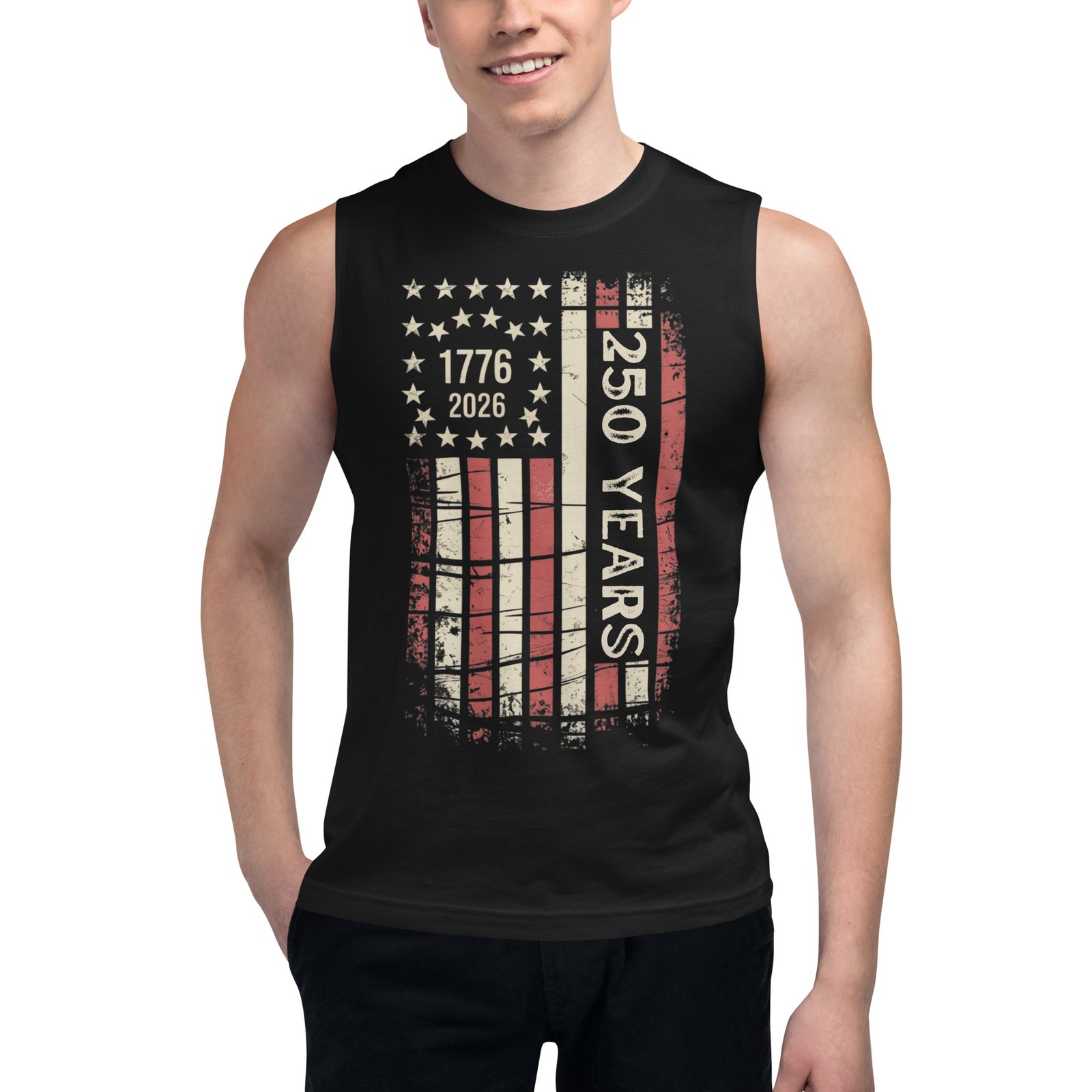 America's 250th Birthday Distressed Flag Design Unisex Muscle Shirt gallery