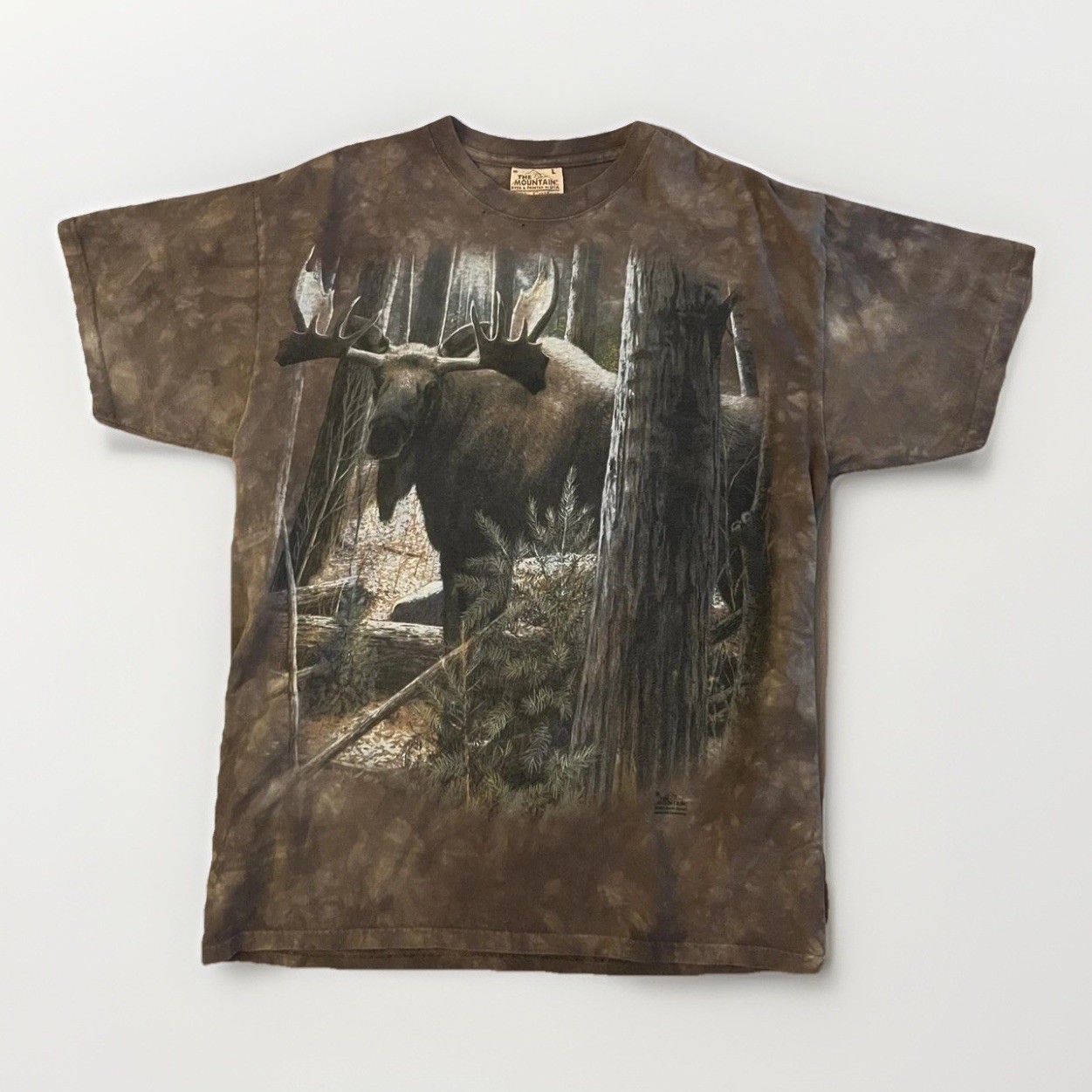 The Mountain Shirt Mens Large Brown Moose Forest Graphic Nature Tie Dye Tee