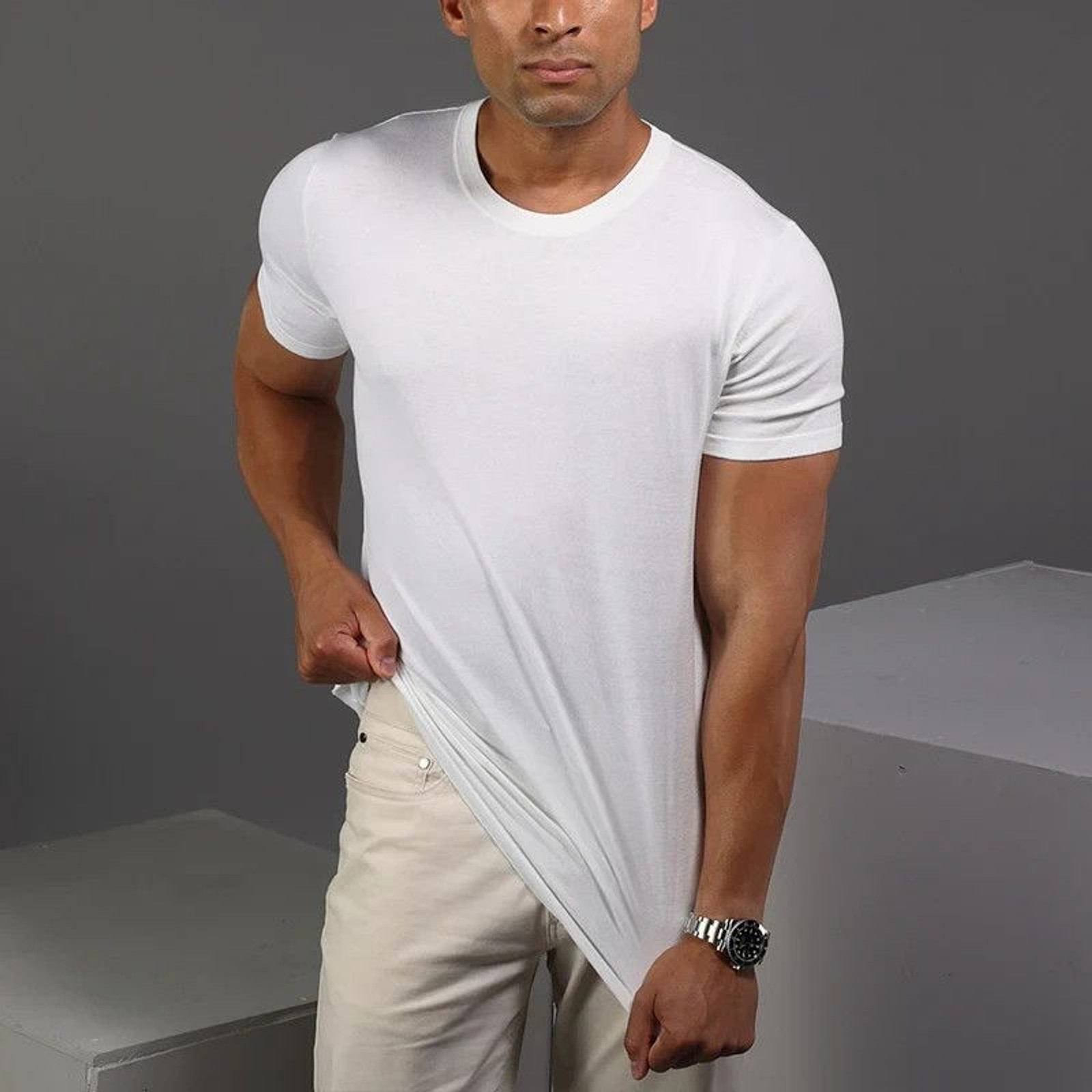 Collars & Co T-Shirt Men 2XL White Cotton Silk Luxury Lucca Tee Minimalist NWT gallery