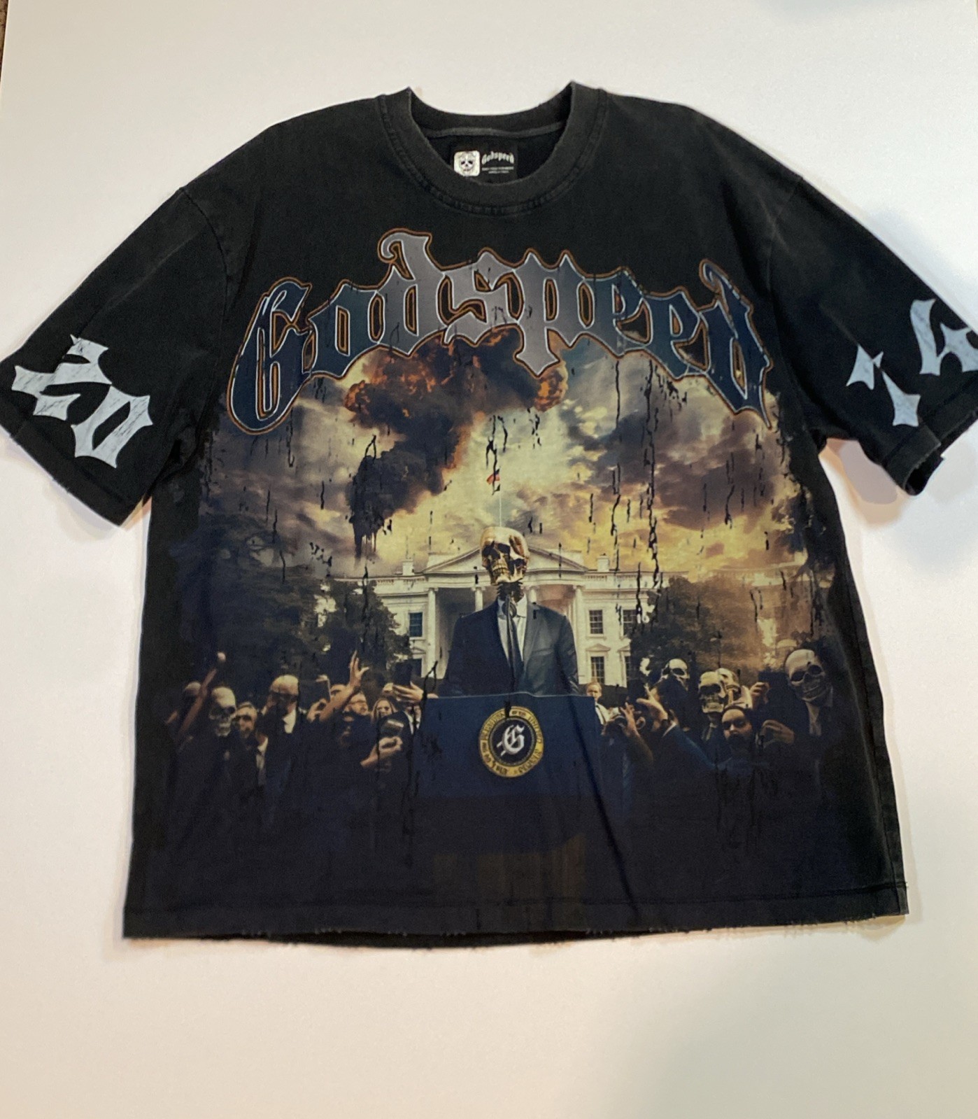 Godspeed V.O.D. 2024 Skeleton White House Graphic T-Shirt Black Wash Size Large gallery