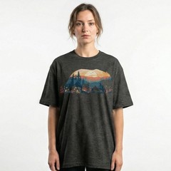 Grizzly Bear Mountain Dusk Forest Scene Unisex T-Shirt Nature Outdoor Lover Tee