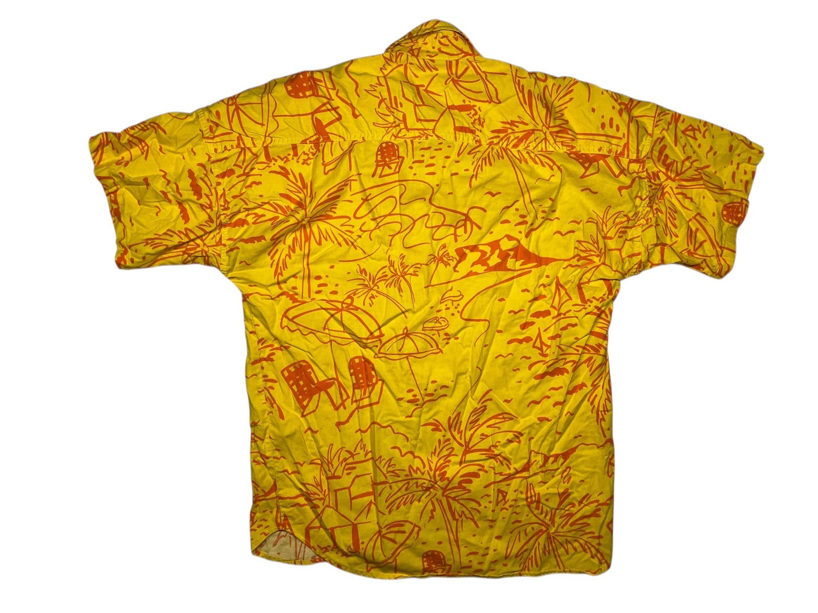 Vtg 90s NORFLEET x USA MADE Yellow/Red HAWAIIAN SHIRT Summer Beach Surf Men's M gallery