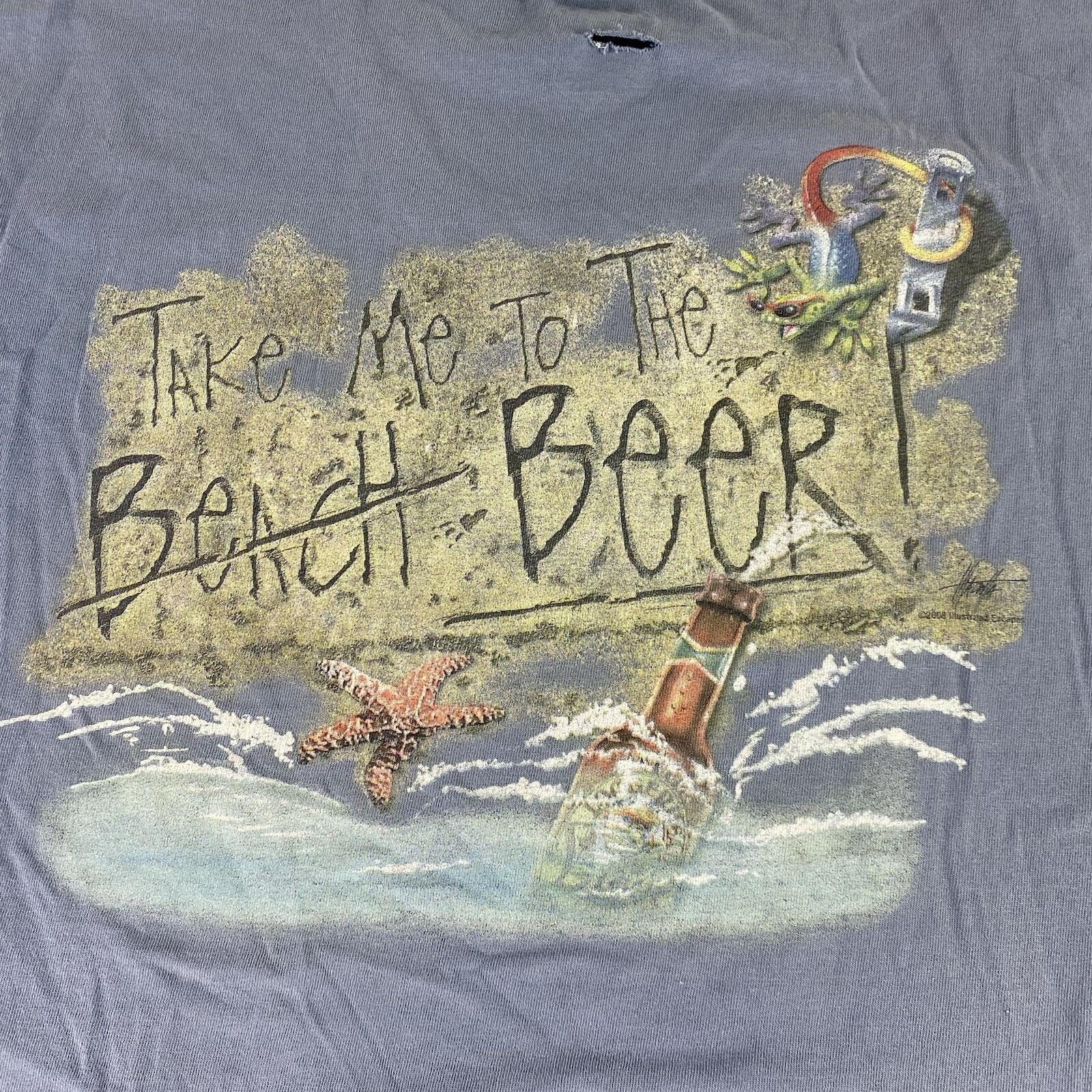 Goin Coastal Vintage T-Shirt Mens XL Blue Beach Beer Short Sleeve