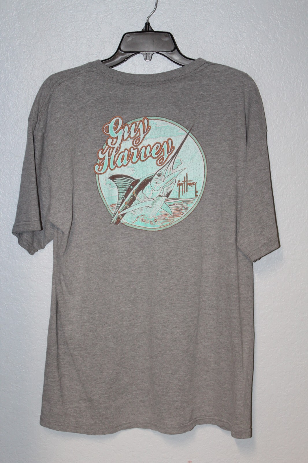 GUY HARVEY-Sailfish Marlin Print Gray Heather T Shirt Men LARGE Cotton Blend gallery