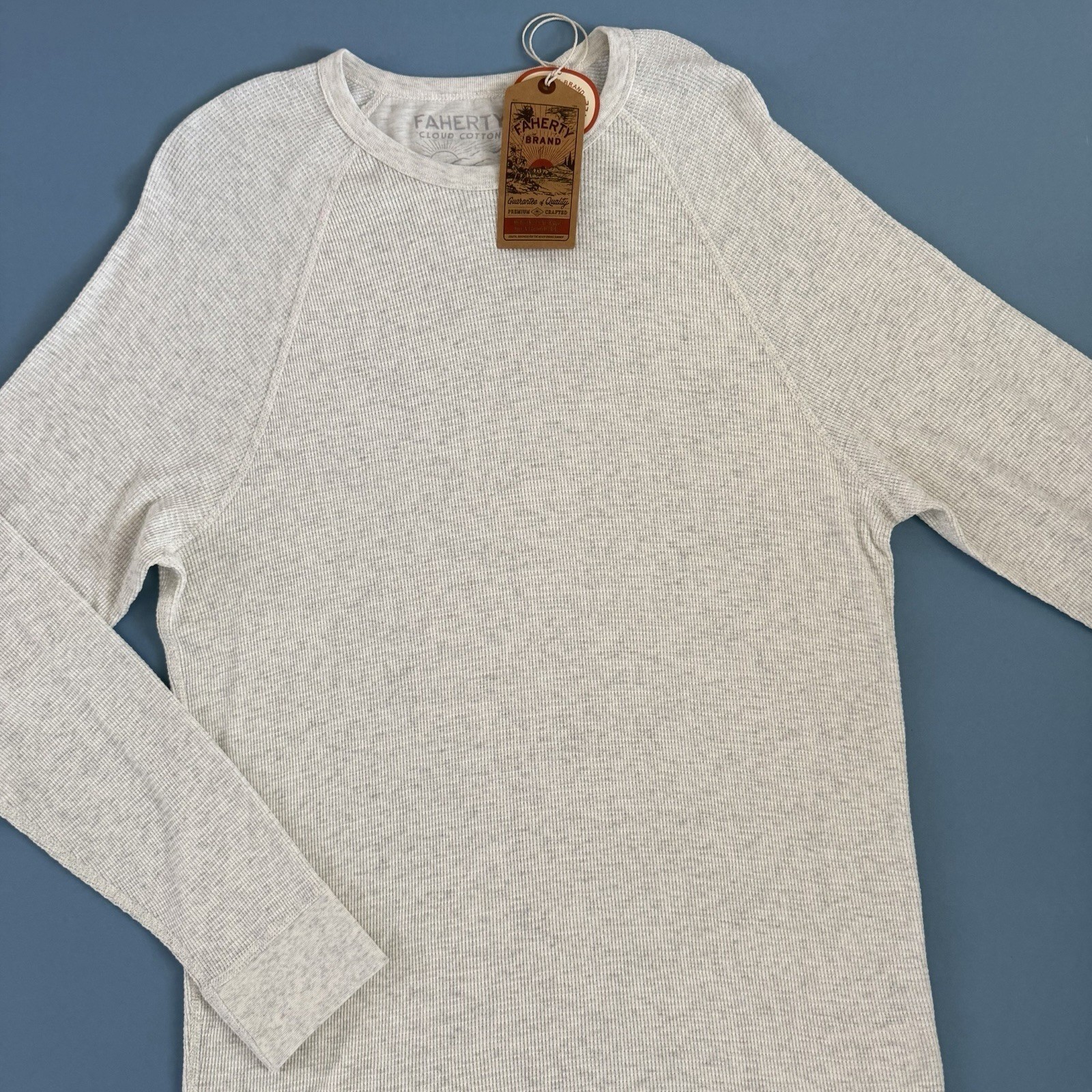 Faherty Long Sleeve Cloud Waffle Crew Ivory Heather NWT XXL Pima Cotton Thermal gallery