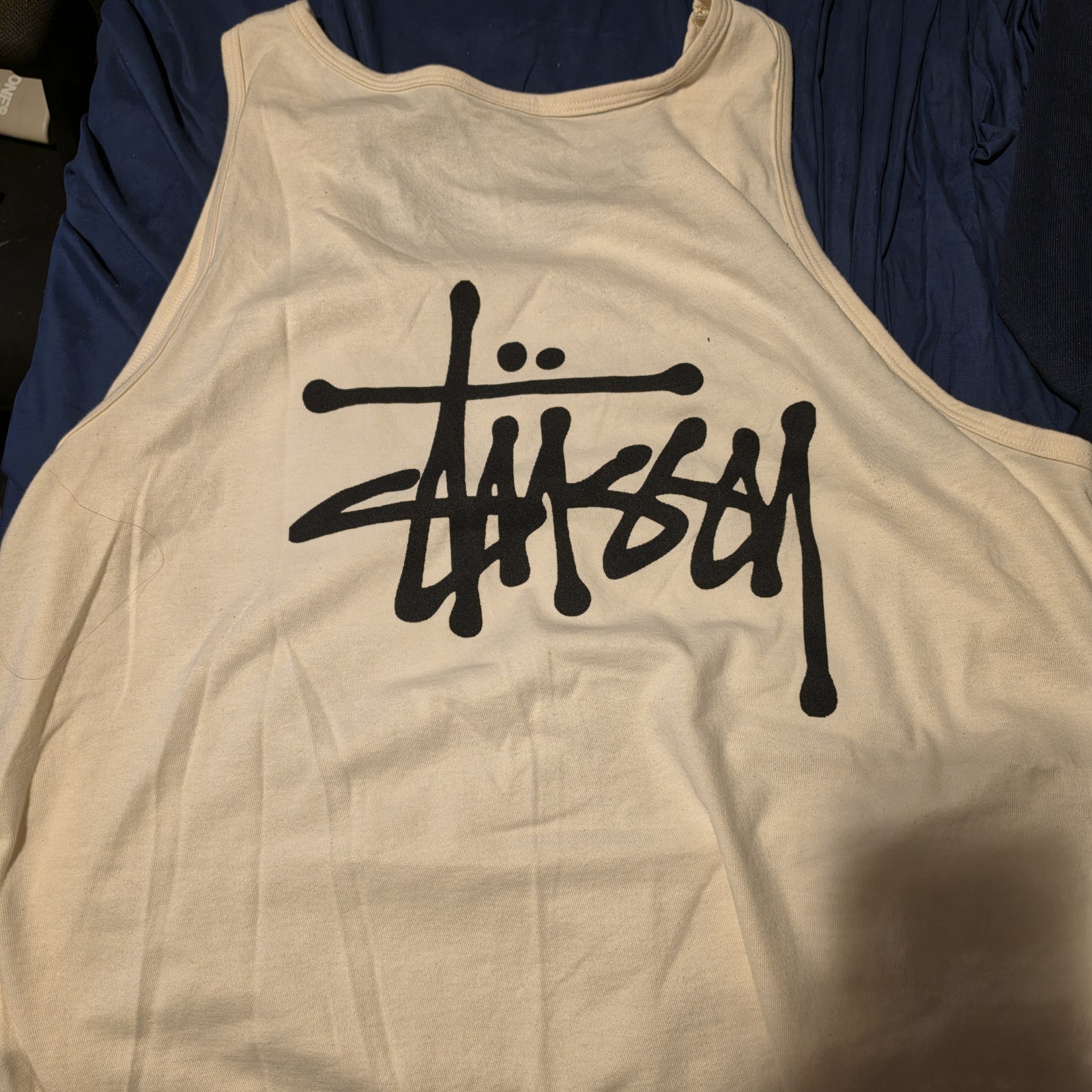 Stussy Men’s White Logo Graphic Scoop Neck Sleeveless Tank Top XL gallery