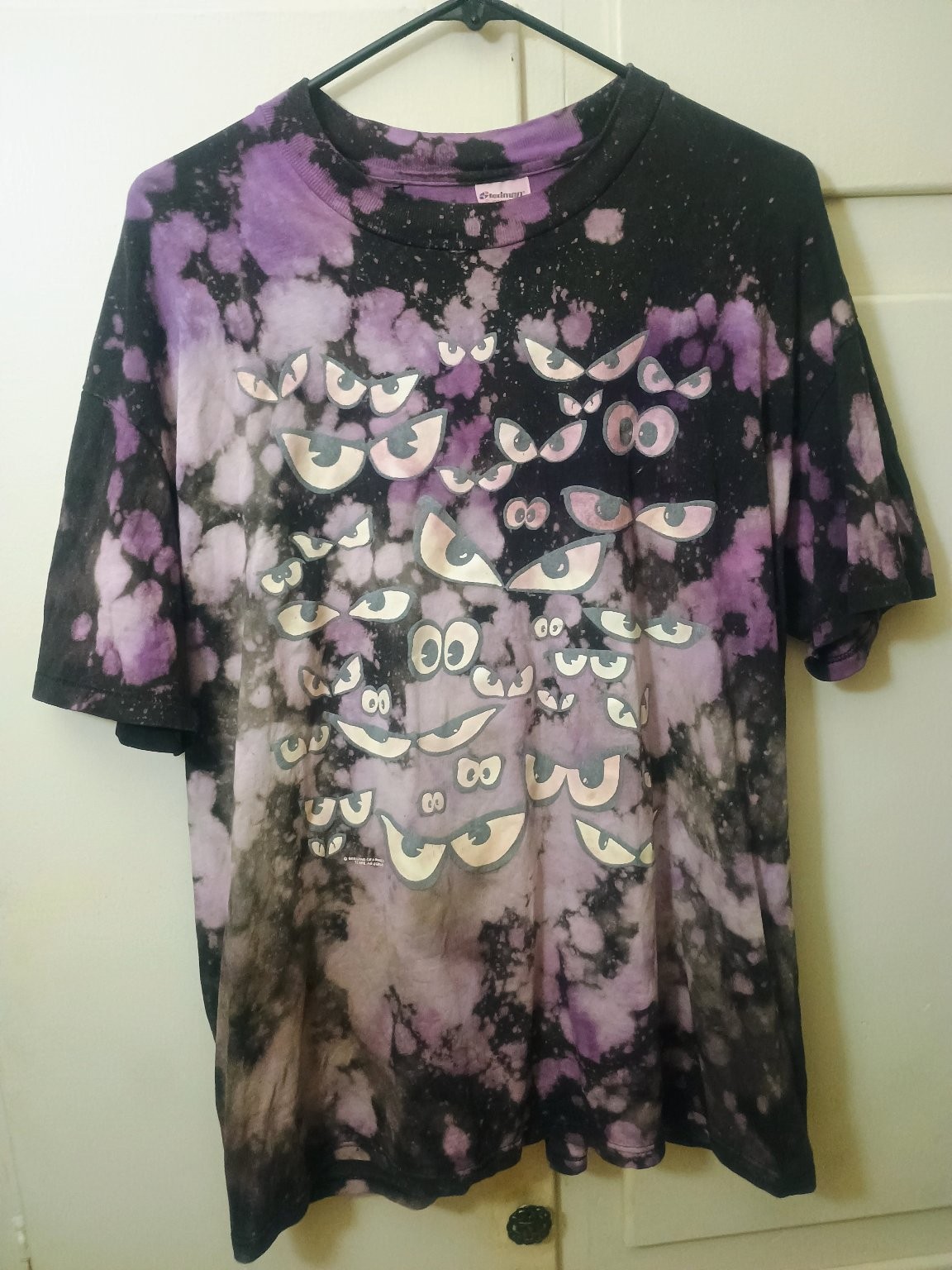 Vintage 90s Stedman Spooky Eyes Men's XL Purple Black Bleach Tie Dye T-Shirt gallery