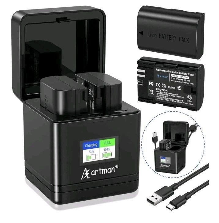 Artman LP-E6P Dual Battery USB Charger With 2 Batteries