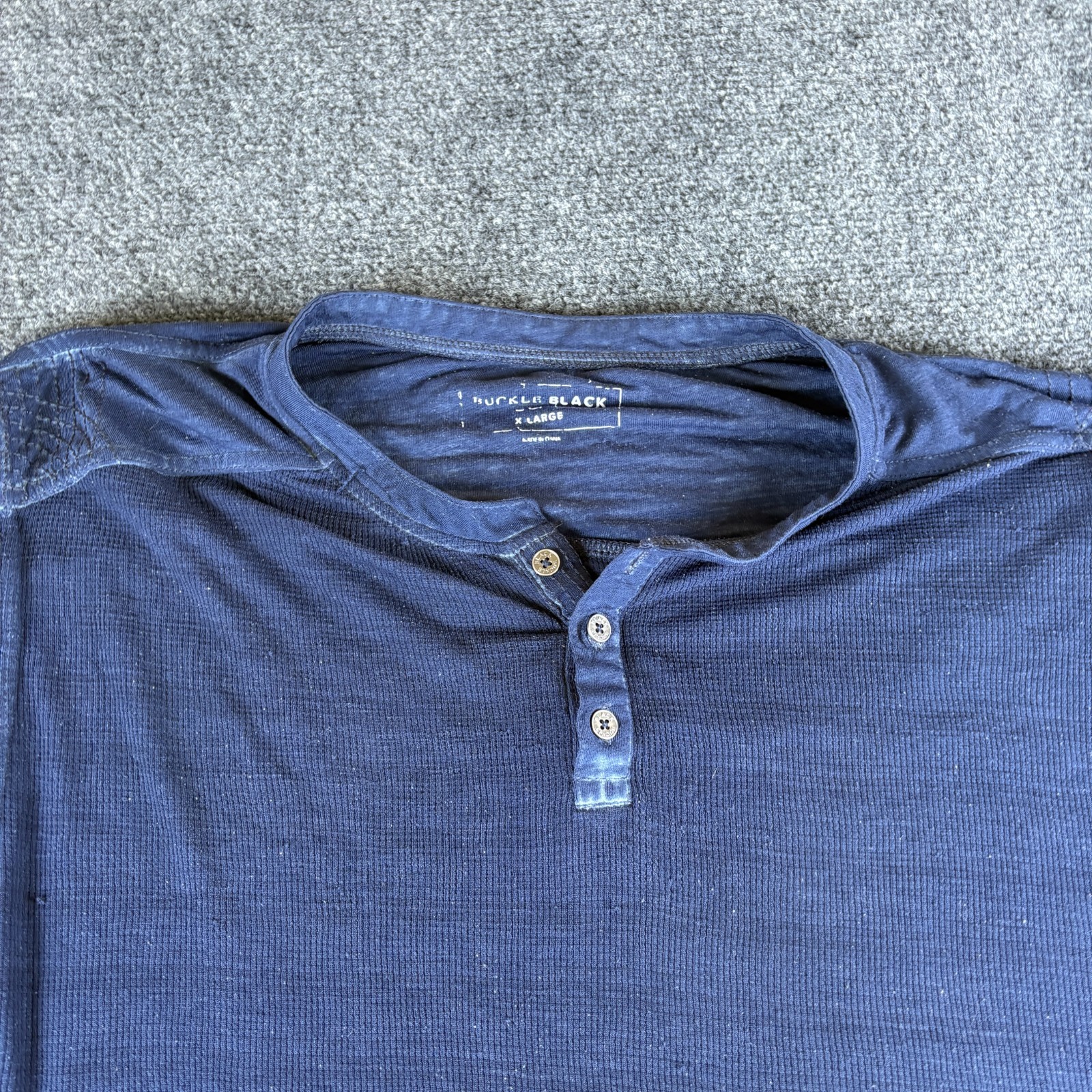 Buckle Black Burnout T Shirt Mens XL Blue Cotton Henley Neck Short Sleeve Casual gallery