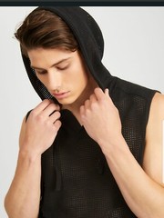 G by Guess See Through Sleeveless T-shirt hooded Tank Mesh Top hoodie Gym shirt