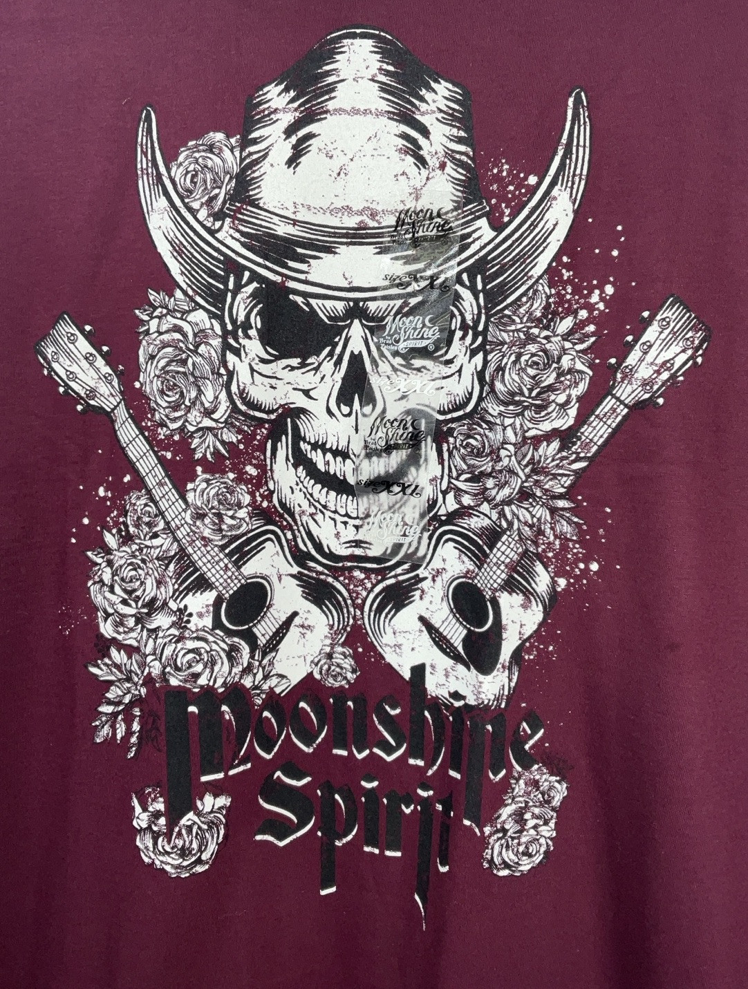 NWT Men Brad Paisley Moon Shine Spirit Skull Cross Guitars T-shirt Burgundy XXL gallery