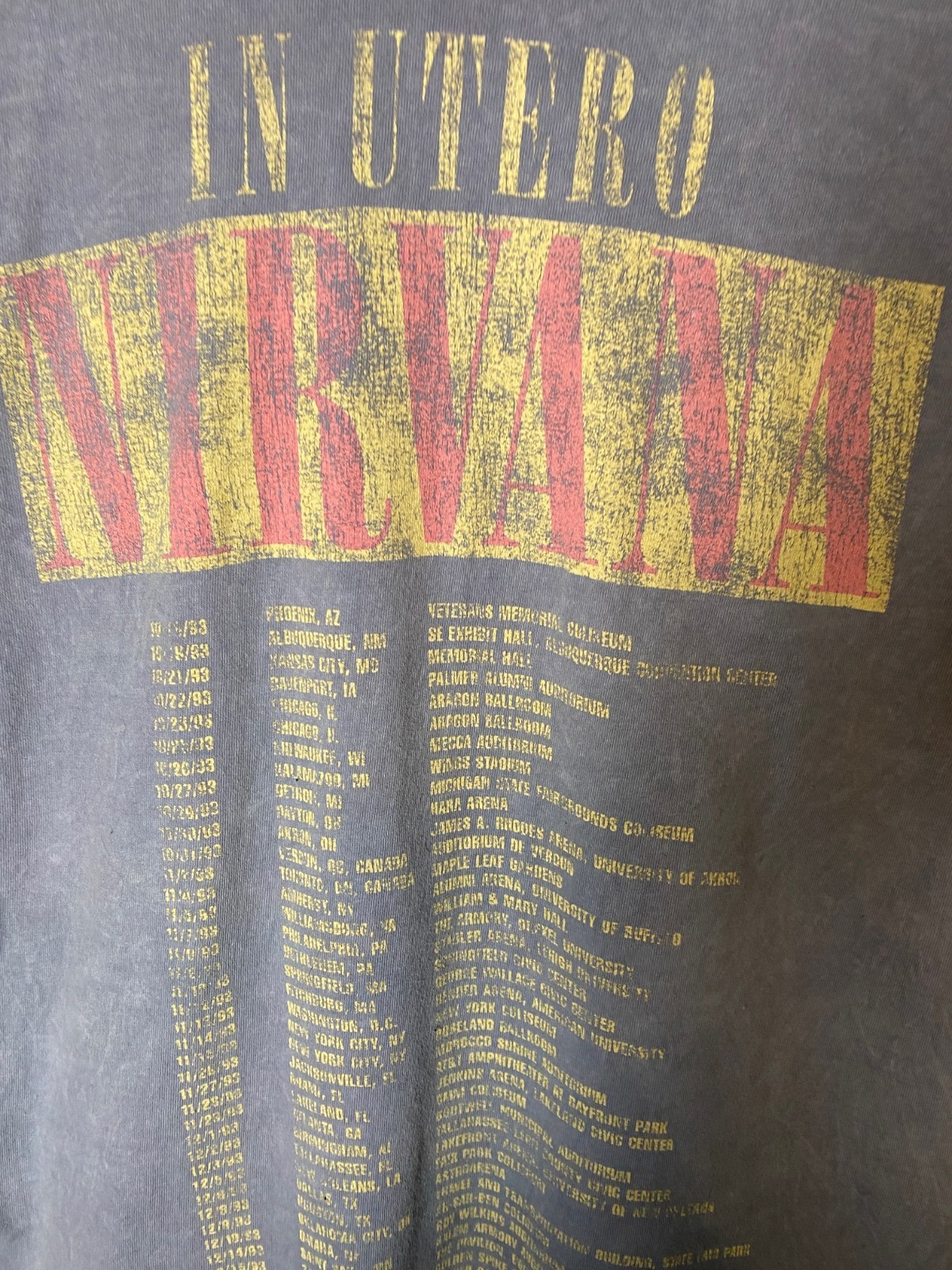 NIRVANA In Utero Live 93 Tour Dates & Art Grunge Tee Acid Wash Blue SZ M gallery