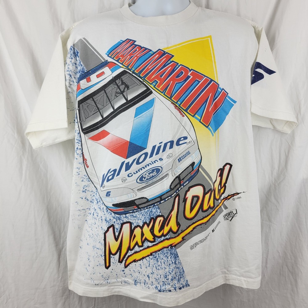 Vintage Mark Martin Vavoline Maxed Out 1995 Nascar 2 Sided T Shirt Mens XL White