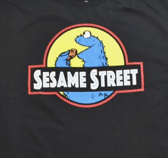 Sesame Street Mens Cookie Monster Cookie Dinosaur Park Funny Shirt NWT Large gallery