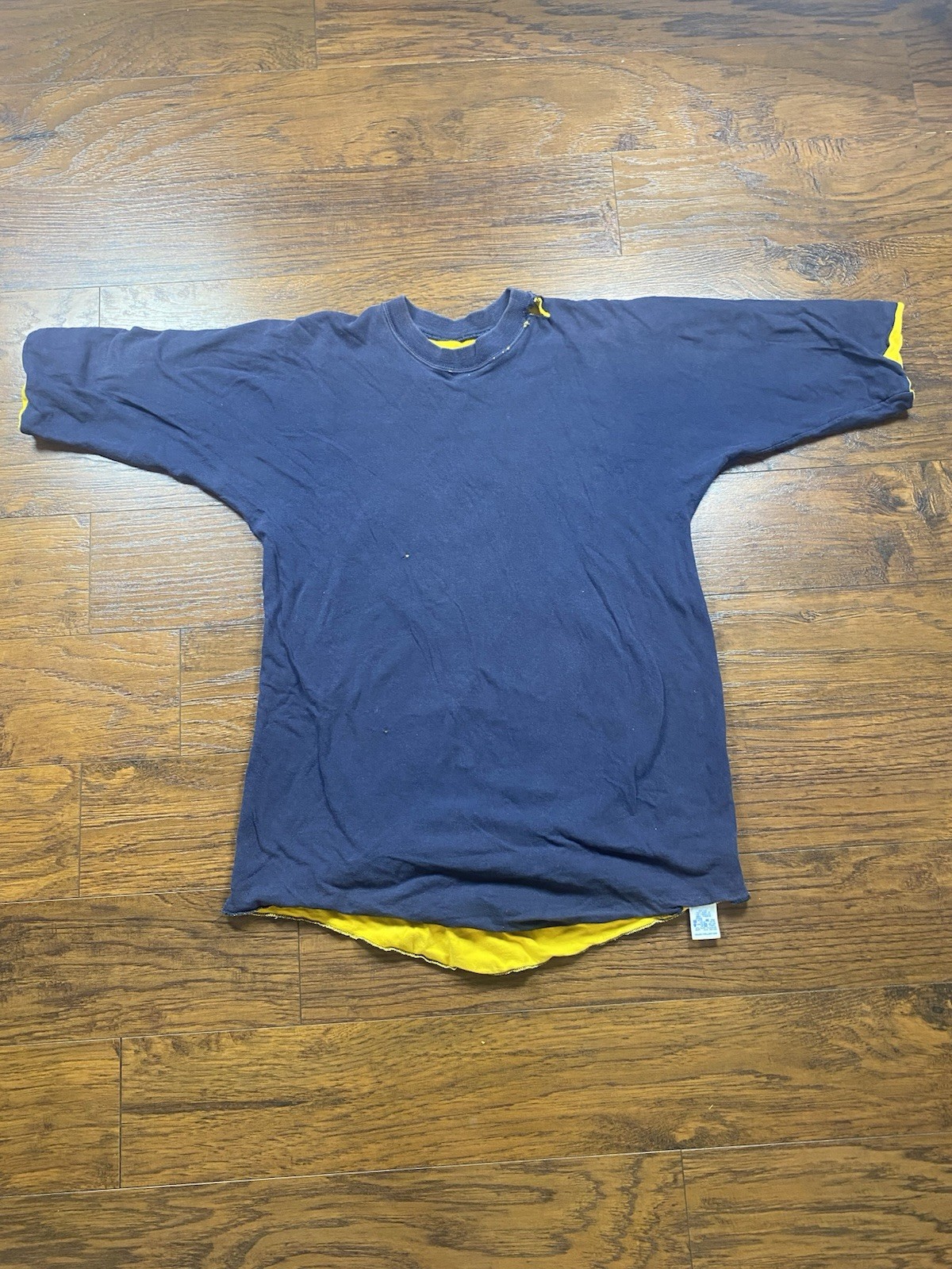 Vtg 80s Russell Reversible Shirt Navy/yellow Size XL Adult Thrashed Grunge gallery