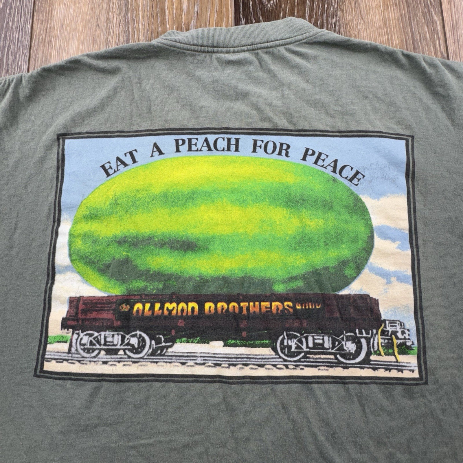 Vintage Allman Brothers Shirt Mens XL Green 1995 Eat Peach Peace Tour Concert gallery