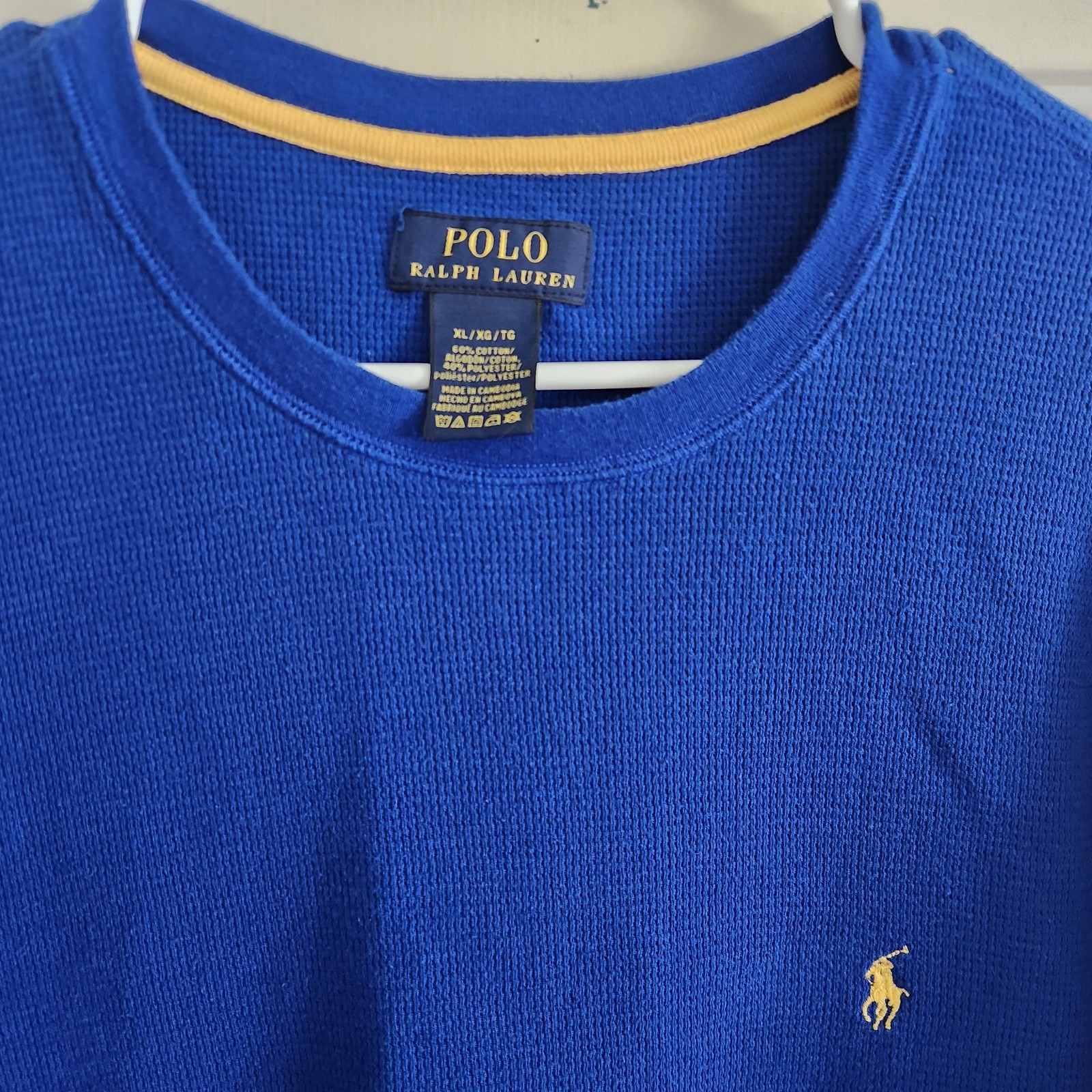 Polo Ralph Lauren Mens XL Blue Thermal Waffle Knit Long Sleeve Poly/Cotton Blend gallery