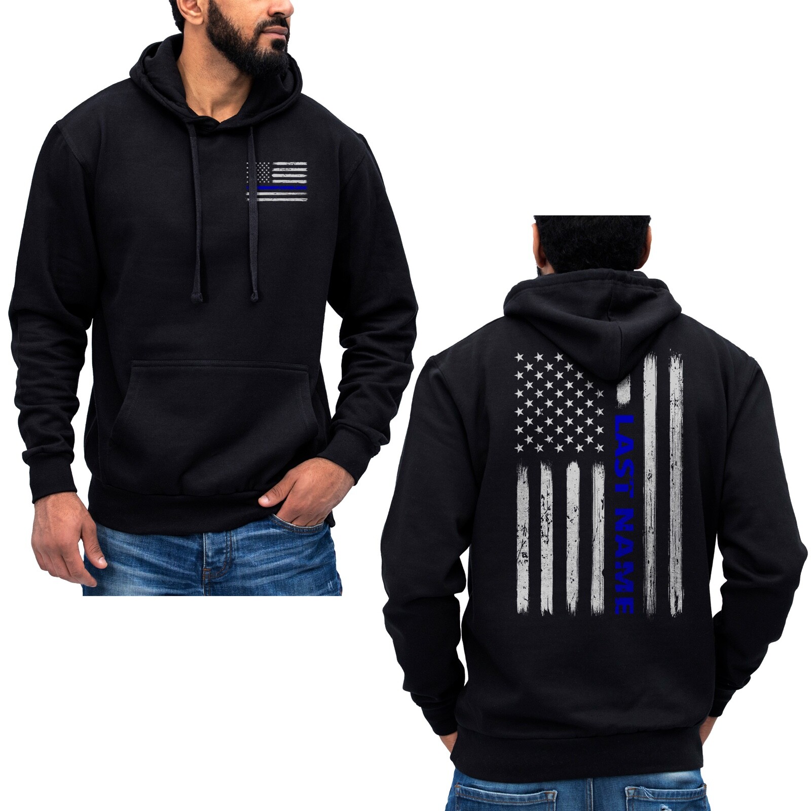 Custom Last Name Police Thin Blue Line Vertical Flag Hoodie Sweatshirt gallery