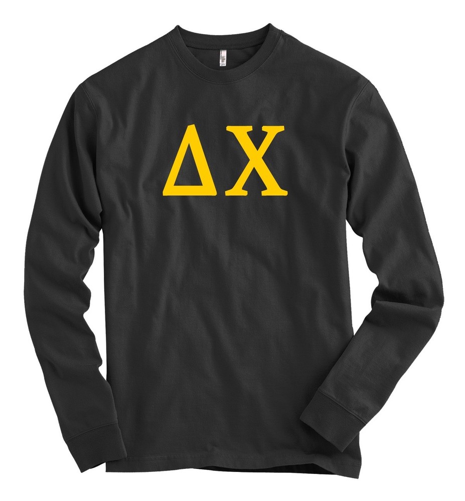 Delta Chi Bella + Canvas Black Long Sleeve T Shirt DX Letters *NEW*