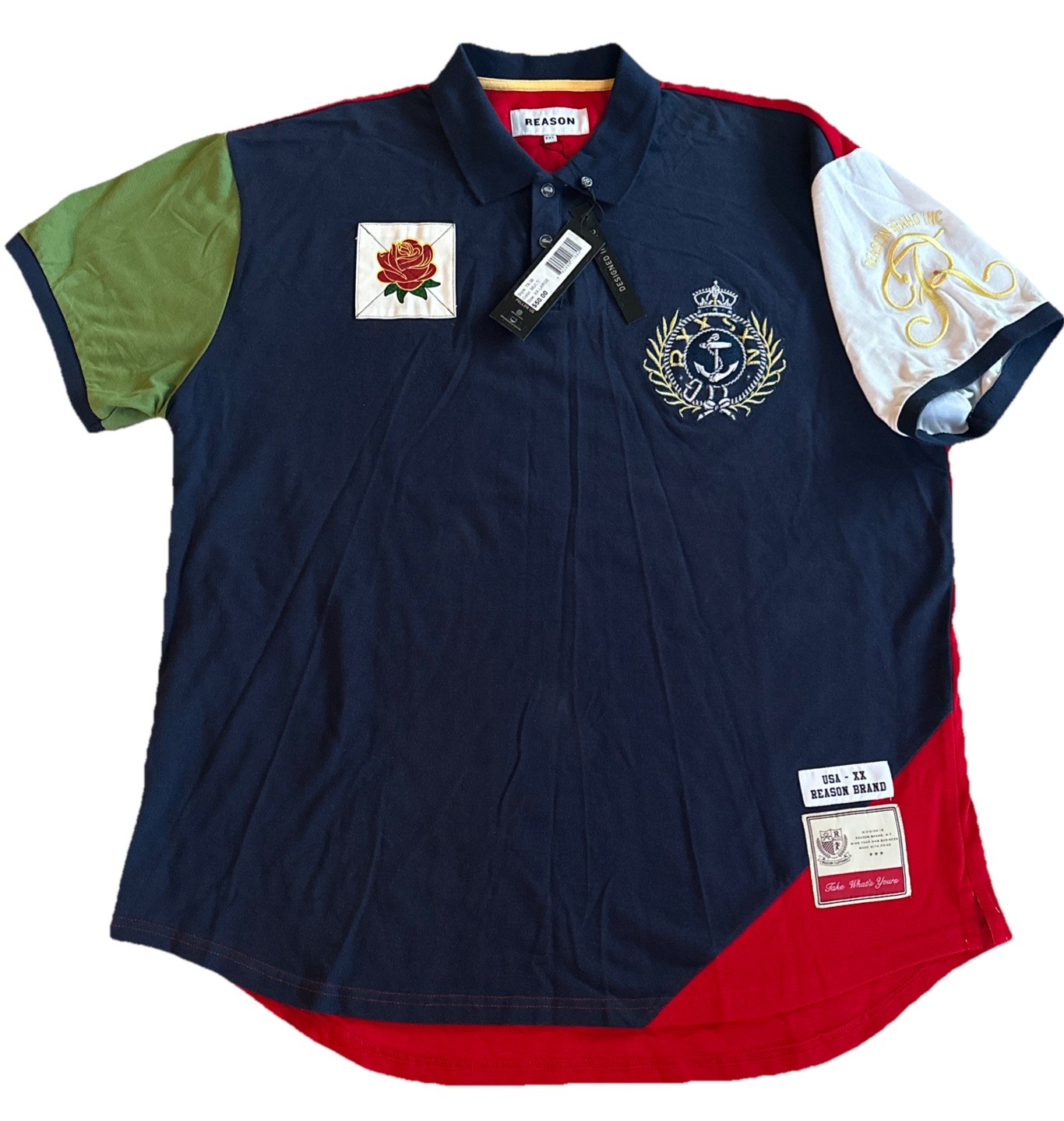 Men’s Reason Brand T-Shirt Polo Size XXL Navy Multi Color Cotton New MSRP:$50/-